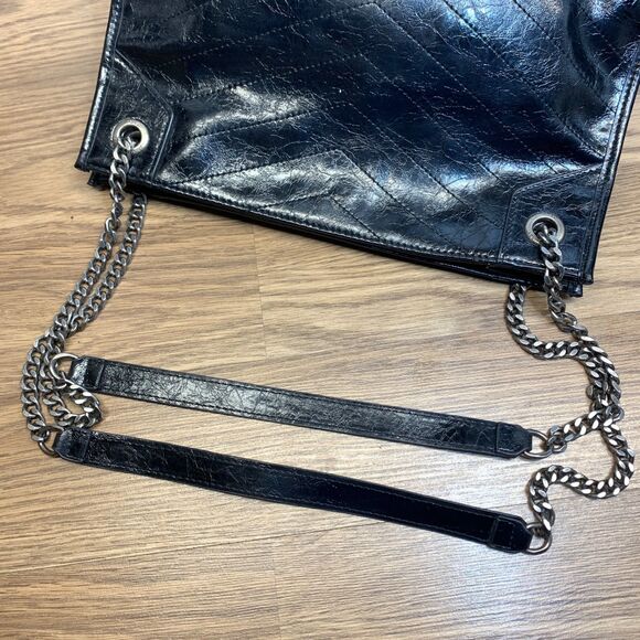 Saint Laurent Womens Shoulder Black Leather Niki Medium Tote Bag Chain - Picture 10 of 16